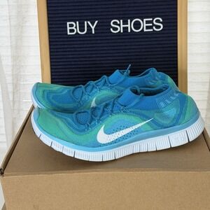 Nike Womens Free 5.0 Flyknit 615806-413  Running Shoes Size 8 Neo Turquoise EUC!